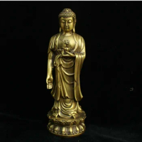 24CM Tibet Buddhism Temple Bronze Brass Stand Louts Shakyamuni Amitabha Buddha Statue