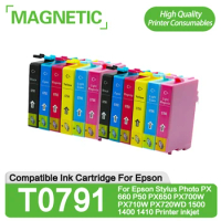 12pcs T0791 compatible Ink Cartridge For Epson Stylus Photo PX660 P50 PX650 PX700W PX710W PX720WD 1500 1400 1410 Printer inkjet