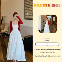 BREEZE_ROS Váy Vest Trắng Nhạt Thanh Lịch Mới Cho Nữ, Áo Khoác Cardigan Dài Tay Hai Mảnh Màu Đỏ-V467