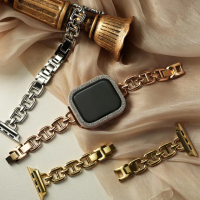 【ALL TIME 完全計時】日字造型飾鏈鋼錶帶 Apple watch通用錶帶