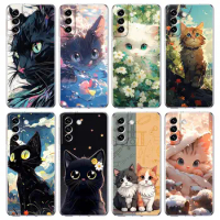 cartoon lovely cat Art fashion Phone Case For Samsung Galaxy S24 S23 S22 S20 Ultra S21 FE 5G S10 S9 Plus S10E S8 Clear Cover