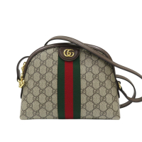 【二手名牌BRAND OFF】GUCCI 古馳 烏木色 GG帆布 Ophidia Supreme 貝殼包 肩背包 499621