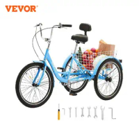 VEVOR 24/26 Inch Adult Tricycles Bike 3 Wheel Bikes Trikes, Carbon Steel Cruiser Bike with Basket for Picnic Shopping