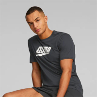 【PUMA】短袖 上衣 T恤 男 慢跑系列Run Fav圖樣 運動 休閒 灰色 歐規(52339401)