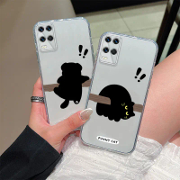 Compatible With OPPO A54 4G Phone Case Cartoon Black Dog and Cat TPU Transparent Phone Case, Couple 