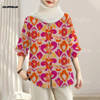 เสื้อเบลาส์สำหรับผู้หญิง มุสลิม ย้อนยุค เสื้อผ้าผู้หญิง เสื้อคอปก มีกระดุม เสื้อเบลาส์ไร้เหล็ก สไตล์