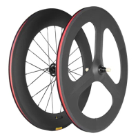 Fixed Gear Tri Spoke Wheels 88mm Rear Wheel Track Bike Carbon Wheelset 3 Spoke