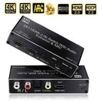 2 port HDMI 2.0 audio extractor for PS5 4K 60Hz 5.1Ch HDMI2.0b HDMI ARC Switch with audio toslink stereo HDCP 2.2 4K 60Hz