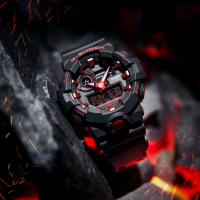 【CASIO 卡西歐】G-SHOCK 經典雙色 酷黑焰紅 大錶徑 雙顯系列_53.4mm(GA-700BNR-1A)