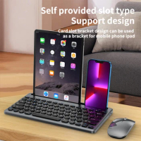 Bluetooth Keyboard and Mouse Kit Compatible for Mac Windows Rechargeable Multi Device Keyboard Mouse with Phone Holder