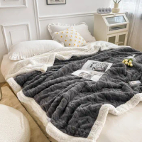 Home Thick Bed Blanket Double Sided Lamb Cashmere Fleece Plaid Blankets Winter Warm Throw Sofa Cover Newborn Wrap Kids Bedspread