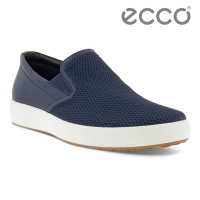 ECCO SOFT 7 M 針織皮革休閒鞋 男鞋 海洋藍