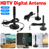 HDTV Antenna 300cm Coax Cable Digital Receiving Antenna DVB-T DVB-T2 DAB Indoor Outdoor Digital HD Freeview Aerial Plug and Play