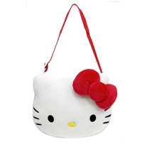 【小禮堂】Hello Kitty 車用造型絨毛椅背吊掛置物袋 - 大臉款(平輸品)