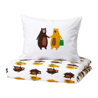 BRUMMIG 單人被套附一個枕頭套, 熊圖案 黃色/棕色, 150x200/50x80 公分