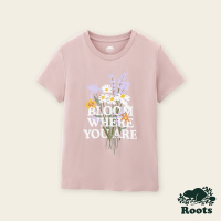 Roots女裝-繽紛花卉系列 花束文字短袖T恤-粉色