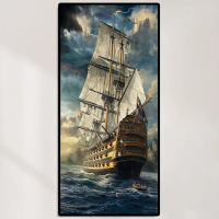 5D DIY Art Full Drill Set Sea Sailboat Pattern Diamond Rhinestones Painting Kits 15.7x31.5in Diamond