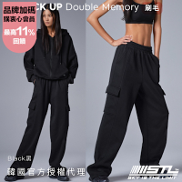 STL yoga 刷毛褲 韓國 Pick Up 保暖 女 落地 直筒 多口袋 工裝 長褲／Black黑色