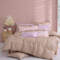 【棉眠DreamTime】100%精梳棉四件式被套床包組-楓糖棕、櫻花粉、莓果紫(雙人)