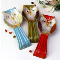 【JEN】創意陶瓷貓頭鷹湯勺鏟子置物收納架盤工藝品(3色可選)