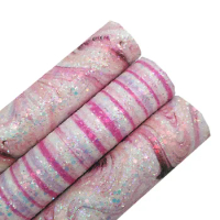 Pink Stripes Water Whirlpool Printed Chunky Glitter Vinyl Fabric Sheet Felt Backing Synthetic Leather Faux Vinil DIY R2069C