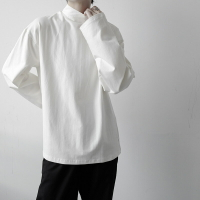 【巴黎精品】T恤長袖上衣-半高領復古寬鬆中長版男裝2色a1an34