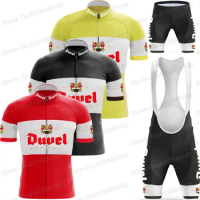 2023 Team Duvel Cycling Jersey Set Retro Cycling Clothing Belgium Beer Road Bike Shirt Suit Bicycle Bib Shorts MTB Wear Maillot