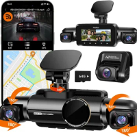 360° Dash Cam Front, Rear and Inside, 4 Channel 3K+3*1080P, 5GHz Wi-Fi GPS, Voice Control, 4K+1080P*2 Dash Camera for Cars