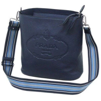 Prada 普拉達 PRADA 牛皮壓紋大logo 藍色 斜背肩背包 1BE023  帶身份證 1pc