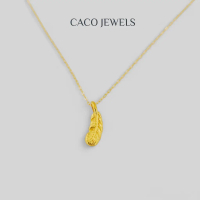 CACO 999 Pure Gold Pendant Necklace with 18K Gold Plated Chain \Feather (Necklace)\" (1 Piece)"
