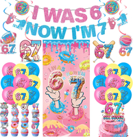 6 7 Meme Birthday Decorations - 50 Pcs Funny Meme Donut Theme I Was 6 Now IM 7 Banner Backdrop Ballo