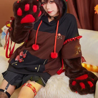 Anime Game Genshin Impact Hu Tao Winter Cute Dress Animal Claw Furry Hoodies Cosplay Costume Halloween Women Free Shipping 2022