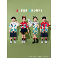 Children's Performance Costume Set for June 1st, Summer Boys' Chinese Style Tang Suit, Recitation, E