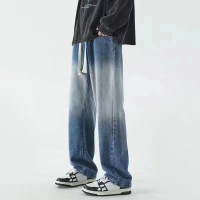 กางเกงยีนส์ขายาวผู้ชาย Freedom Boy เอวยางยืด สไตล์เกาหลีสุดเท่ Clothing Man Jeans