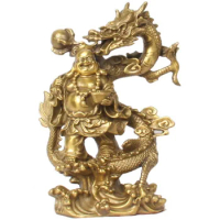 Chinese Fengshui Bronze Warrior God Buddha Stand on Dragon fengshui Statue