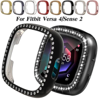 Diamond Protector Cover for Fitbit Versa 4 Watch Hard PC Hollow Frame Bling Bumper for Versa Sense 2 Smartwatch Protective Case