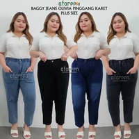 AFAREEN - Baggy Jeans Jumbo / Celana Kulot Jeans Pinggang Karet / Baggy Pants Jumbo Extra HITAM