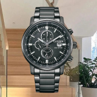 【CITIZEN 星辰】Chronograph 亞洲限定 鐵窗花元素 光動能碼錶計時腕錶/勁炫黑43mm(CA0845-83E)