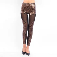 lady gothic leopard imitation leather pants women party club punk rock disco pant fashion fitness mesh jumpsuit bottoms
