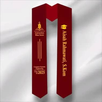 Selempang Wisuda Model Kalung, Custom Bordir Nama & Gelar Sketsa CUSTOM Biru Teks Gold