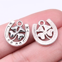 WYSIWYG 20pcs Charms 16x15mm Lucky Clover Horse Shoe Charms For Jewelry Making DIY Jewelry Findings Antique Silver Color Charms