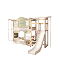 New solid wood children's double decker attic tree house bed, girl's double decker princess bed