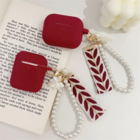 For AirPods 2 Case New Black Silicone Earphone Case For AirPods 3 Cover Box for airpods pro 2 Cute Flower Pearl Chain Keychain