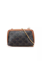 CELINE 二手 Celine Triomphe 塗層帆布鏈條手拿包