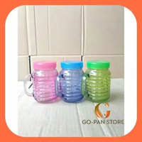 Gelas Mug Jar Cantik Warna Warni Blirik Tutup Plastik Ukuran 300ml hijau