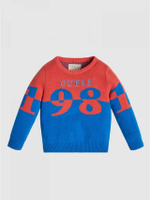 สเวตเตอร์เด็กผู้ชาย Knitwear Color Block Sweater สีแดง