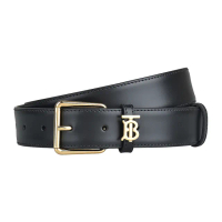 【BURBERRY 巴寶莉】BURBERRY金字LOGO滑面小牛皮扣式皮帶(寬版/黑)