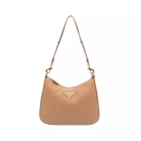 Prada [12.12 Dealcember] Leather Hobo Bag with Nylon Logo Strap Caramel Brown