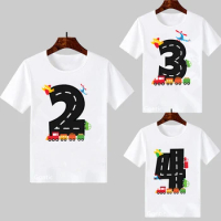Children's Transportation Birthday T Shirt Planes Trains Vehicle Print Graphic 2-4 Yrs Baby Boy's T-shirts Party Clothes Gift