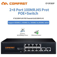 8+2 Port 10/100Mbps Poe Switch Fast Ethernet Switch Network IP Cameras Powered PoE Adapter for Indoor IP CAM Access Point Router